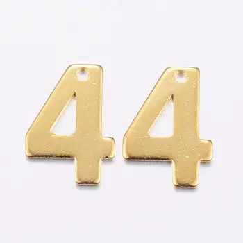 100ks 304 z Nerezové Oceli Zlaté Číslo Přívěsky pro Výrobu Šperků, Velikost: o 11x7x0.8mm, Otvor: 1mm