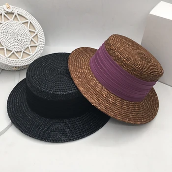 Sláma slaměný klobouk pro přímořské rekreační ženy černá káva módní elegantní francouzský klobouk