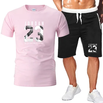 2 ks sady muži oblečení jordan 23 t-shirt, šortky, krátké letní set tepláková souprava muži sportovní oblek jogging tepláky basketbal jersey