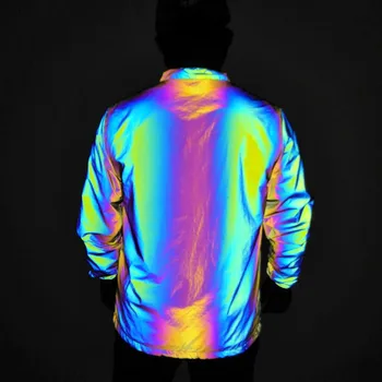 Nové příjezdu muži barevné reflexní bundy dlouhý rukáv svetr hip hop streetwear DJ punk větrovka kabáty pánské oblečení