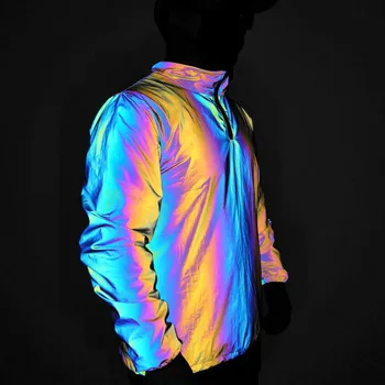 Nové příjezdu muži barevné reflexní bundy dlouhý rukáv svetr hip hop streetwear DJ punk větrovka kabáty pánské oblečení