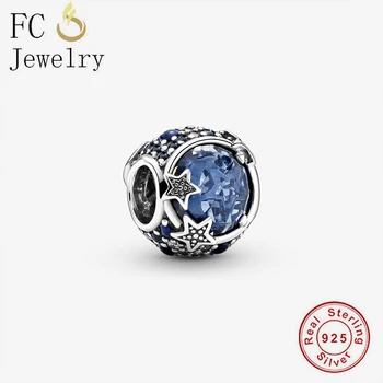 FC Šperky Fit Originální Značky Náramek 925 Sterling Silver, Měsíc, Hvězdy Modré Zirkony Skleněné Korálky Pro Výrobu Berloque 2020