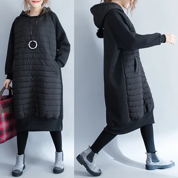 2019 Podzimní A Zimní Nové Módní Parker dámy Kabát Kabát dlouhý Šev Kabát velká Velikost patchwork Kabát Bunda