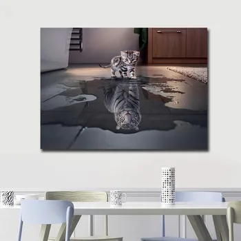 Moderní Kočka a Tygr Plakáty a Tisky Wall Art Malířské Plátno Nordic Obraz Domácí Dekorace pro Obývací Pokoj Dekorativní