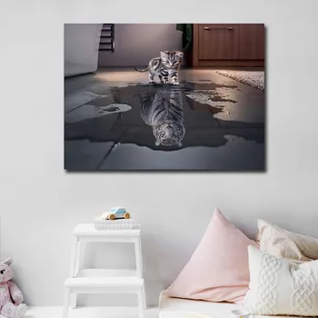 Moderní Kočka a Tygr Plakáty a Tisky Wall Art Malířské Plátno Nordic Obraz Domácí Dekorace pro Obývací Pokoj Dekorativní