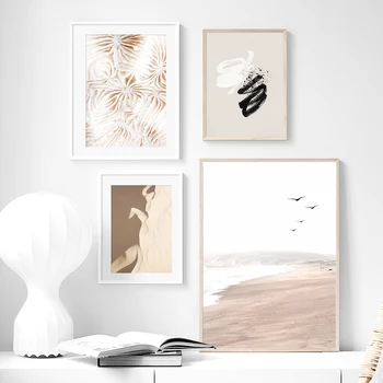Ocean Beach, Seagull Letecký Pohled Abstraktní Umění Zdi Malířské Plátno Nordic Plakáty, Tisky, Nástěnné Obrázky Pro Obývací Pokoj Domácí Dekor