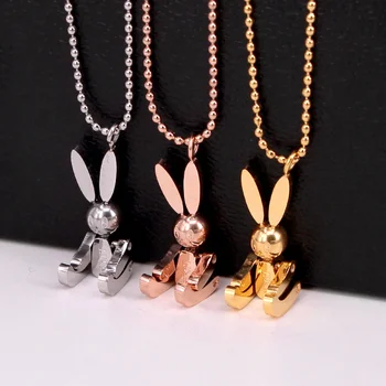Robot Králík Přívěsek Bunny Náhrdelník Ženy Z Nerezové Oceli Roztomilé Štěstí, Šperky Pohyblivé Končetiny Kouzlo Rose Gold Stříbrná Barva Korejské