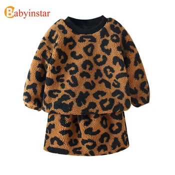 Babyinstar Děti Sady pro Holky Leopard Tisk Tlustý Oblek Topy + Sukně Batole, Děti, Ležérní Oblečení, Děti Móda 2ks Soupravy