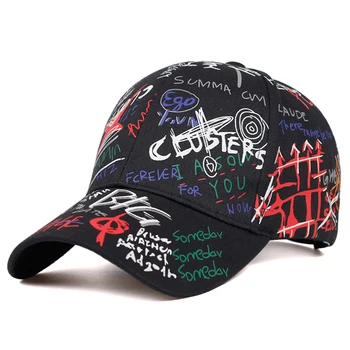 2019 nové písmeno graffiti tisk baseball cap muži a ženy, bavlna casual sluneční klobouk hip hop módní venkovní sluneční čepice táta klobouky