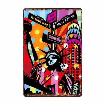 New York Plechové Cedule Vintage Wonder City Wall Art Obraz Plakáty USA Vlajka Bar Pub Retro Socha Svobody Dekor WY103