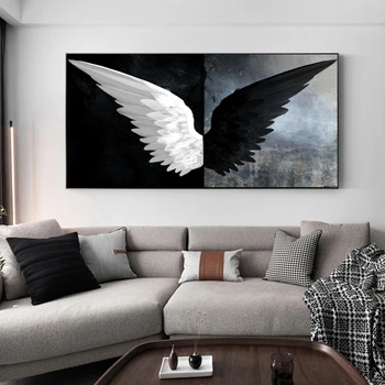 Černá A Bílá Andělská Křídla Plátno Umění Plakáty A Tisky Moderní Křídla, Plátno, Obrazy Na Zeď Art Pictures Home Dekorace