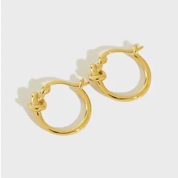 Předsádce Zlato Lano Uzel Tvar Hoop Náušnice Pro Ženy 2018 Nový Trend, 100 % 925 Sterling Silver Lady Módní Šperky