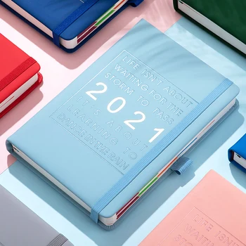 A5 Agenda 2021 tlustý Notebook Jan-Dec plánovač 100GSM vnitřní Kůže měkký kryt Papírnictví Školní časopis Dodávky