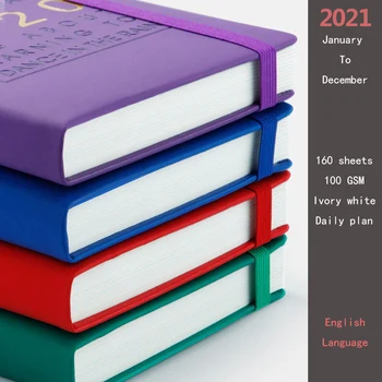 A5 Agenda 2021 tlustý Notebook Jan-Dec plánovač 100GSM vnitřní Kůže měkký kryt Papírnictví Školní časopis Dodávky