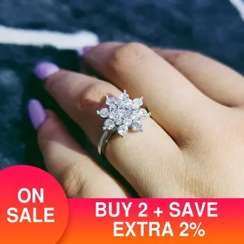 Solidní Skutečné Valentine Originální 925 ryzí Stříbro prsteny Vločka Prsteny pro ženy, svatební zásnubní Šperky R1903S