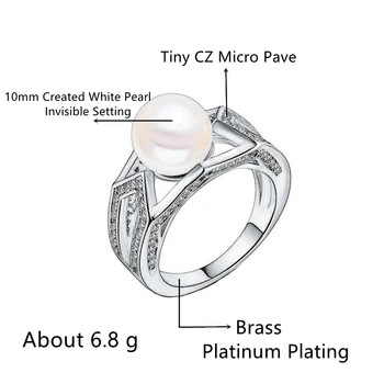 Huitan Klasické Svatební Výročí Vytvořil Prsten s Bílou Perlou Luxusní Valentýnský Dárek Módní Koktejl Prsteny pro Ženy