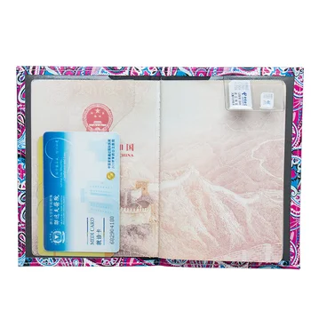 Ročník fialový vzor pu kůže barevné unisex cestovní pas držitel cestovní taška ID kreditní jízdenky pas měkký kryt složku