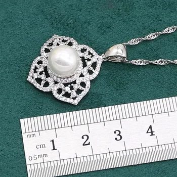 White Pearl 925 Sterling Silver Šperky sady pro Ženy Zirkon Náramek, Náušnice, Náhrdelník, přívěsek, Prsten