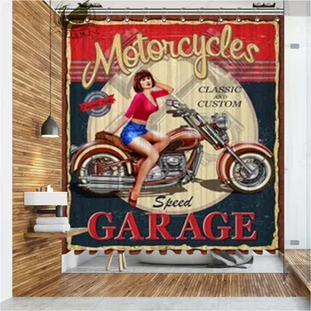 Vixm Vintage Motocykl Sprchové Závěsy Classic Racer Nepromokavé Polyesterové Tkaniny, Koupelnové Závěsy Pro Domácí Dekor