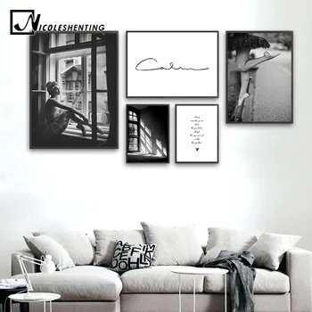 Abstraktní Umění Plátno Módní Plakát V Černé, Bílé Nástěnné Malby, Tisk Severské Dekorace, Obraz Obývací Pokoj Skandinávské Domova