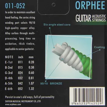 Orphee RA-38H vysoce kvalitní akustická kytara struny 90/10 bronz řetězce slitiny mědi string guitar lightnormal bodnutí 6ks/set