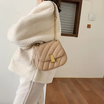 NOVÝ Elegantní Femael Crossbody Taška 2019 Módní Nové Kvalitní Kožené Dámské Značkové Kabelky Zámek Řetězce Rameno Messenger Bag