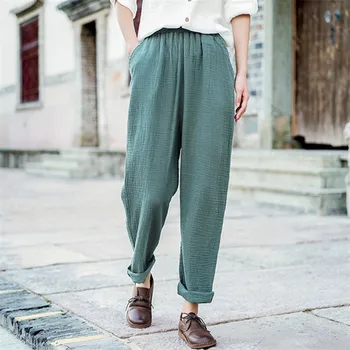 12 Barva Ženy Bavlněné Plátěné Kalhoty v Čínském Stylu Vintage Letní Měkké Kalhoty Módní Solidní Long Harem Kalhoty Plus Velikost M-7XL 8XL