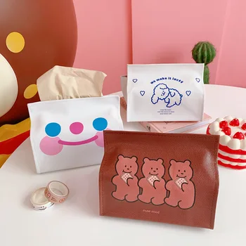 Nové Bentoy Milkjoy Holky Roztomilý Tkáně Case Box PU Kůže Kreslený Medvěd Smiley Cookie Úložný Box Desktop Dekorace Stolu 2020