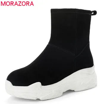MORAZORA 2020 nový příchod ženy kotníkové boty semišové kůže udržet teplé kozačky pohodlné ploché boty na platformě žena zimní