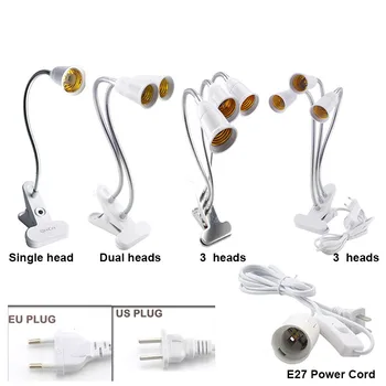 E27 Socket Flexibilní LED Žárovky Základna Single/Dual/3 Hlavy Klip Držák, Napájecí Kabel S On/Off Přepínač pro Růst Rostlin Světlo