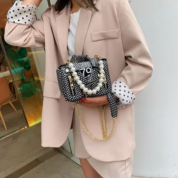 Horké ruční Přenosné tašky ženy 2020 Designer Dot Print Small bag ženy nový módní pearl taška přes rameno luxusní řetězce crossbody taška