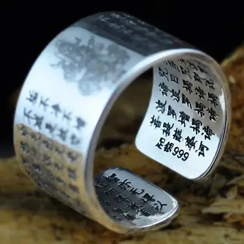 999 Sterling Silver Sanskrit Buddhistické Mantry Prsten Odpovídají 12 Znamení Zvěrokruhu Ryté Srdce Sutra Kroužky Pro Milovníky Pár Otevření Typ