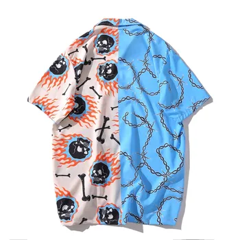 2020 HipHop Trička Mužů Letní Krátký Rukáv Volné Havajské Pláži 3D Lebka, Řetěz Vytištěný Streetwear Módy Ležérní harajuku Košile