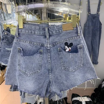 DISNEY džíny žena Mickey džínové šortky ženy s vysokým pasem, roztrhané džíny pro ženy letní příliv in roztrhané šortky, džíny pro ženy