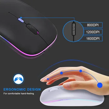 Oppselve Ultra-tenká Bezdrátová Myš k tíži Lehký Přenosný LED Barevné Světlo Dobíjecí Mute Myš Myši pro Notebook PC