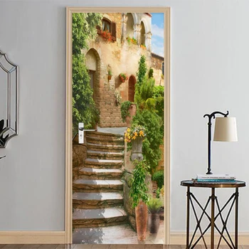 Dveře Nálepka 3D Pastorační Krajiny Wallpaper Obývací Pokoj, Jídelna, bytové Dekorace, Dveře, Obtisky PVC Vodotěsné 3D Samolepky na Zeď