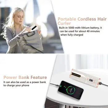 Bezdrátové Automatické Vlasy Kulma USB Dobíjecí kulma Kadeře, Vlny, LCD Displej, Keramické Kudrnaté Rotující Curling Vlnu, Styer