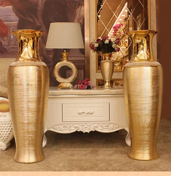 Evropský Styl Luxusní Váza Galvanicky Zlatý Kartáčovaný Keramické Podlahy-K-Stropní Velké Vázy Silver Model Dům Dekorace Domů