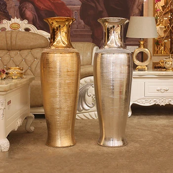 Evropský Styl Luxusní Váza Galvanicky Zlatý Kartáčovaný Keramické Podlahy-K-Stropní Velké Vázy Silver Model Dům Dekorace Domů