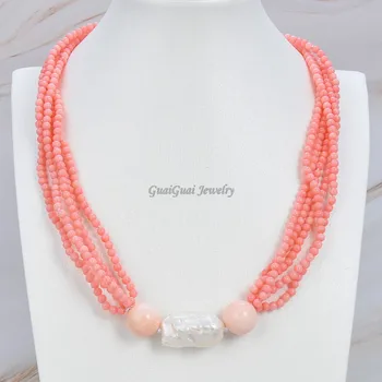 GuaiGuai Šperky 22mm Kultivované Nucleated Korálek Whtie Pearl pink Coral Náhrdelník 20