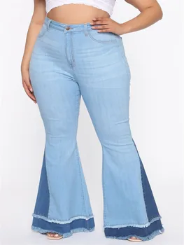 FNOCE 2020 zimní nové dámské džíny kalhoty velké velikosti módní ležérní elegantní patchwork vysokým pasem těsné slim denim Flare Kalhoty