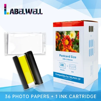 Labelwell inkoust photo set KP-108IN KP-palců, 36 palců fotografický papír kompatibilní pro Canon Selphy CP1300 CP1200,CP910 CP900 tiskárny 1 kazeta