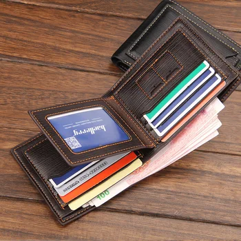 Krátká Kožená Peněženka Značky Mužů Držitelé Kreditních Karet Peněženka Vintage Mužské Spojky Trojdílné Muž Peníze Klip Cuzdan W030