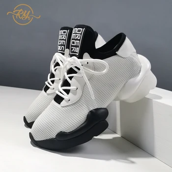 RY-RELAA tenisky dámské bílé boty 2020 módní Pravé Kůže platformy tenisky ins klín tenisky běžecké boty obuv pro volný čas