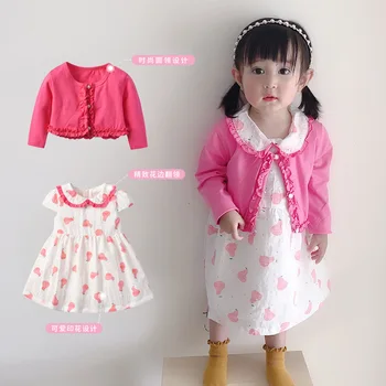 2021 jarní korejské děti šaty roztomilé bavlněné baby girl print batole princezna šaty kostým podzim dlouhý rukáv sweet set oblečení