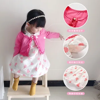 2021 jarní korejské děti šaty roztomilé bavlněné baby girl print batole princezna šaty kostým podzim dlouhý rukáv sweet set oblečení