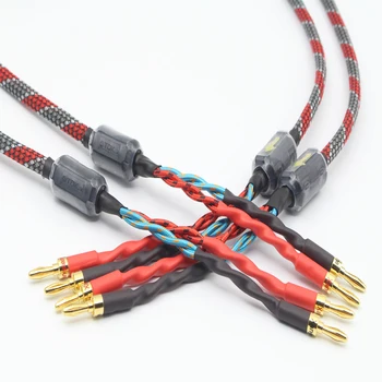 Vysoce Kvalitní Jeden Pár bez kyslíku-měděný audio kabel reproduktoru HI-FI, high-end zesilovač kabel reproduktoru Banana hlava kabelu