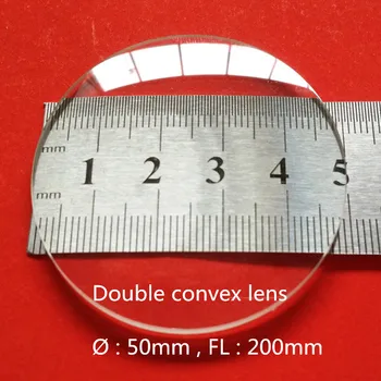 2 ks dvojité konvexní bikonvexní skleněná čočka 50mm průměr 200mm ohniskové délky pro fyzický optický Experiment