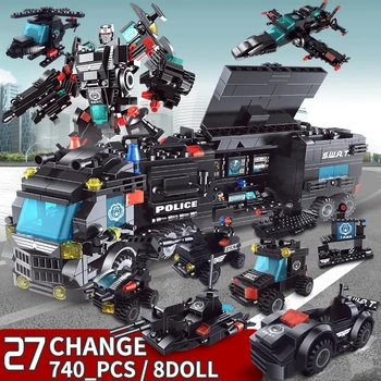 740pcs Transformace Robot Stavební Blok Sada Hraček Děti auto City Truck Bloky Model Cihly logoINGlys Robot Pro Děti Dárek