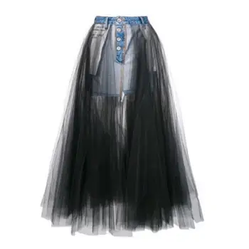 2.020 nová dlouhá sukně džínové šití mesh tutu sukně ženy